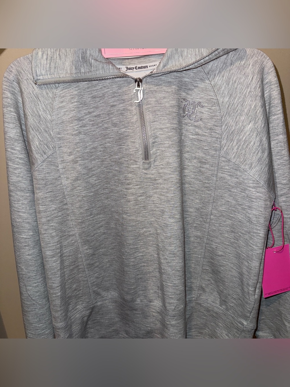 NEW Juicy Couture Sport Heather Grey quarter zip sweatshirt and sweat short set